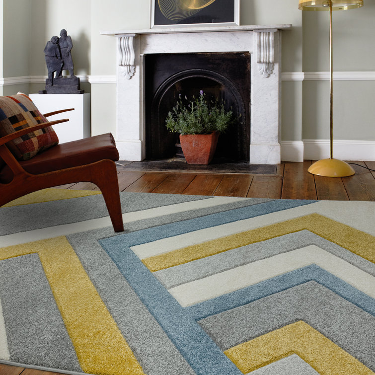 Ebern Designs Sanjuan Linear Grey/Yellow/Blue Rug & Reviews Wayfair.co.uk
